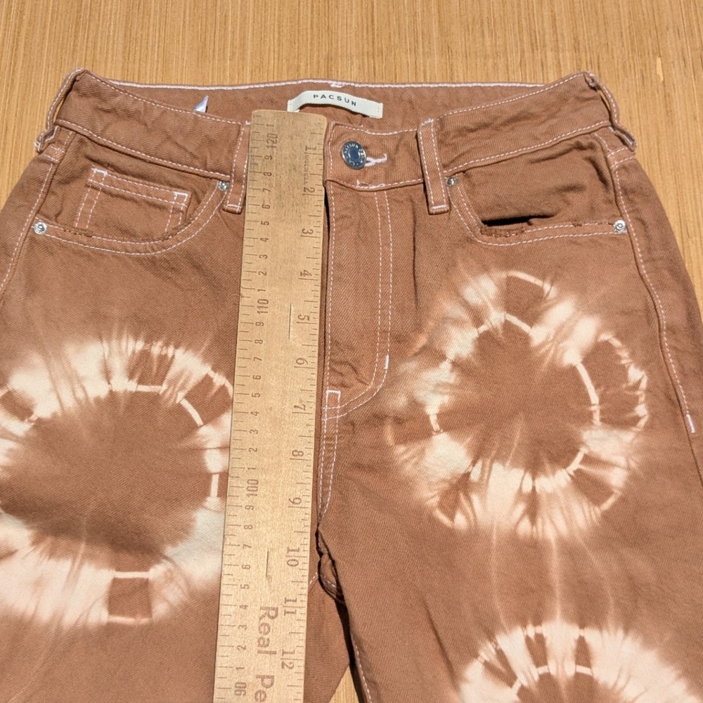 Pacsun Jeans Eco Tan Tie Dye Boho Hippie High Waist Raw Hem Mom Jeans 24 - Picture 3 of 7
